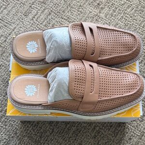 Yellow Box Tan Perforated Slip On Mule